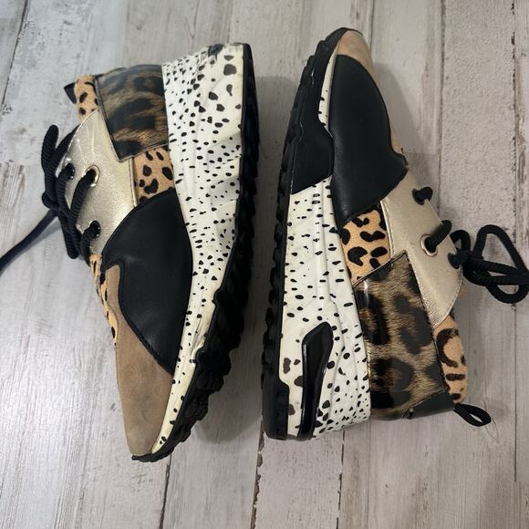 Steve Madden‎ Wedge Sneaker 8.5M Cliff Leather Leopard Print Lace Up Shoes Hair - Picture 5 of 10